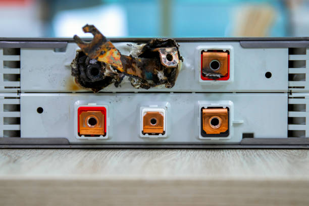 istock Lithium battery cell with short-circuited and melted terminals . 1479287727