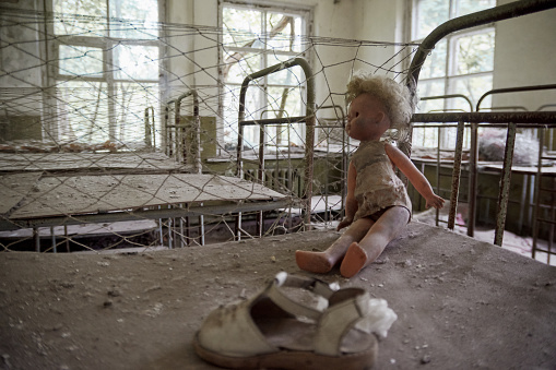 abandoned kindergarten in Chernobyl, Ukraine. Kindergarten with toys and abandoned things
