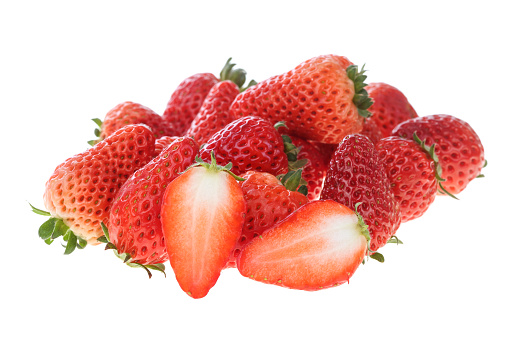 Dissected strawberry on white background