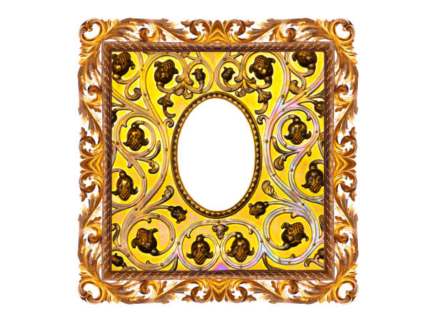 medieval golden frame with passepartout isolated on white background
