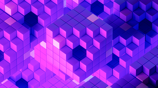 Data cubes, blockchain, big data technology background, 3d render.