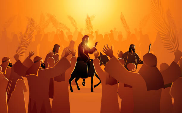 jesus kommt als könig nach jerusalem, palmsonntag festtag - christ the redeemer illustrations stock-grafiken, -clipart, -cartoons und -symbole