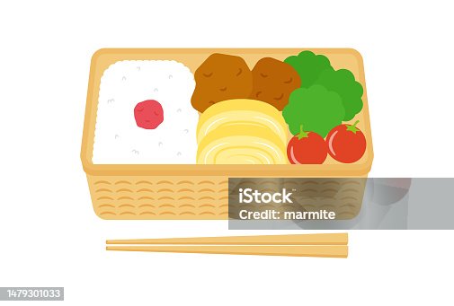 istock vector illustrations of a Japanese bento box and a pair of chopsticks for banners, cards, flyers, social media wallpapers, etc. 1479301033
