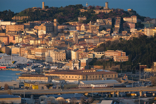 A view from a hill of Ancona with the harbor, the Cathedral and the oldest part of the city