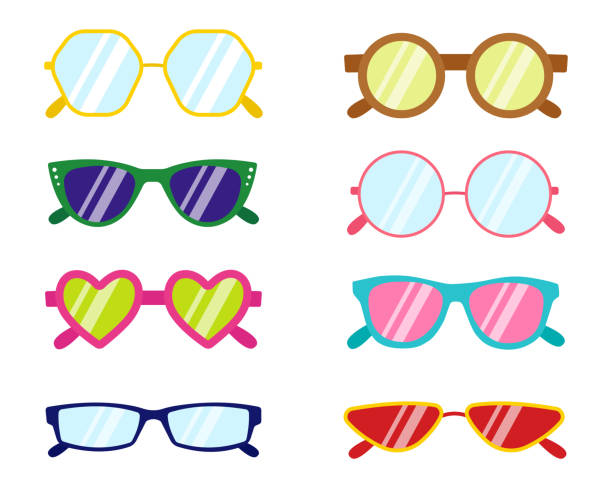 illustrations, cliparts, dessins animés et icônes de ensemble de collections de lunettes de soleil isolées sur fond blanc. illustration vectorielle - sun protection glasses glass