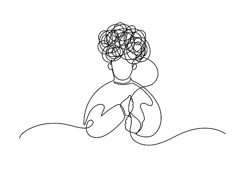 Psychological therapies. Mindfulness psychotherapy concepts. Continuous line drawing.