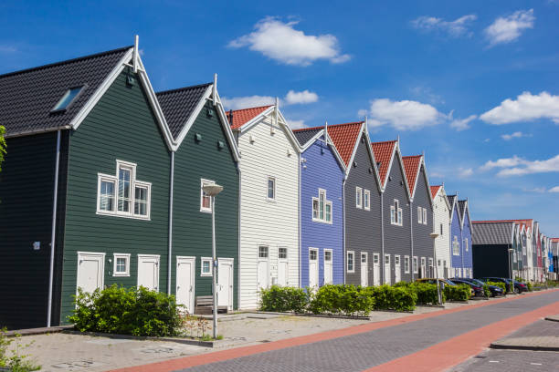 Row of colorful ducth houses in Harderwijk stock photo