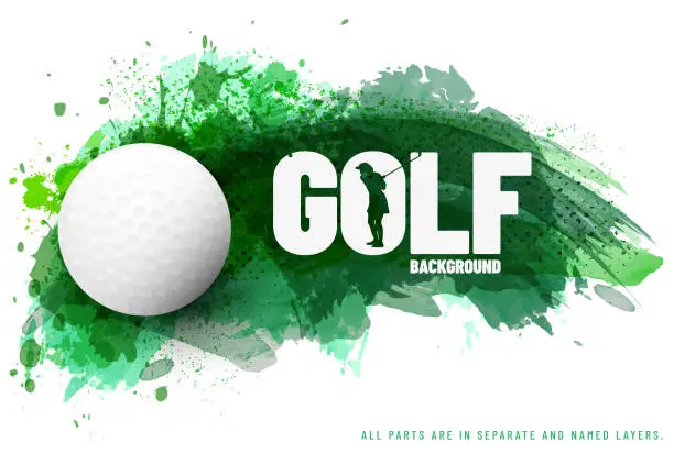 Vector illustration of Golf ball on abstract green background made of paint splashes