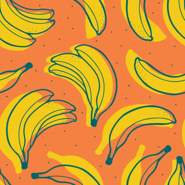 Vector illustration of Seamless pattern with silhouette and line bananas