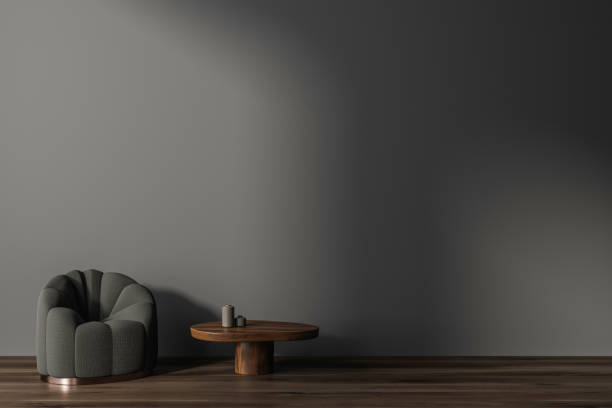 istock Modern living room interior with armchair and coffee table. Mockup wall 1479308331