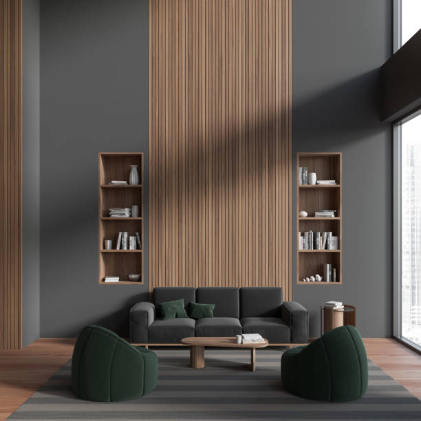 istock Grey relaxing room interior with couch and decoration. Copy space wall 1479311741