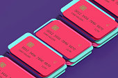 Colored credit cards finance and technology background