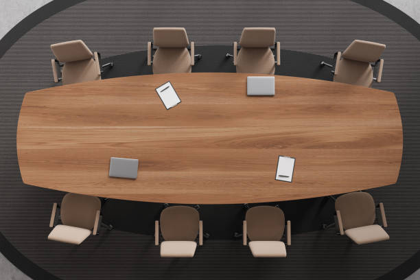 istock Top view on bright office room interior with conference board 1479312623