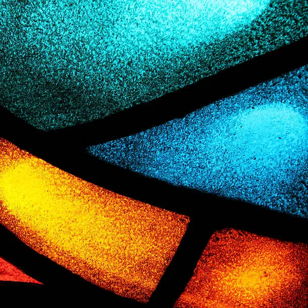 Close-up of a backlit stained glass window