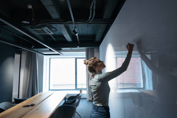 istock Making business plans on a transparent wipe board 1479315318