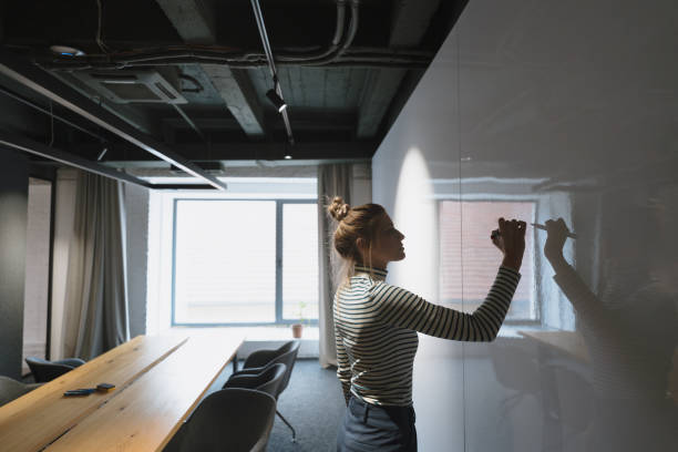 istock Making business plans on a transparent wipe board 1479315384