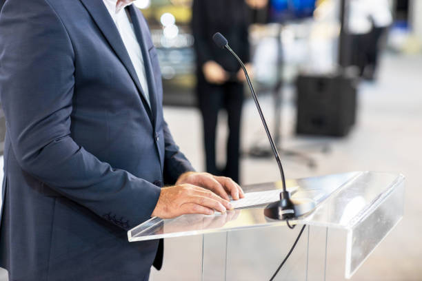istock Speaker at business conference or presentation. Public speaking event. 1479316718
