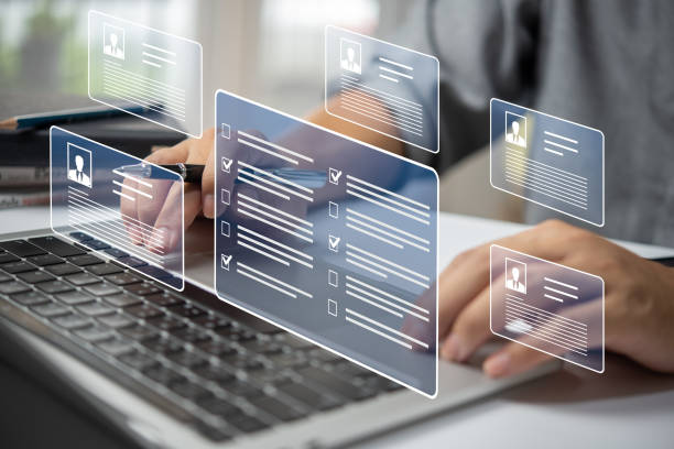 istock Human Resources Management HR, Employee Engagement and Development recruitment, employee and workplace. Manger checking the employees profiles online survey form. 1479317032