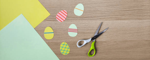 Banner for site handmade, school, preschool. Flat lay. Easter decor.