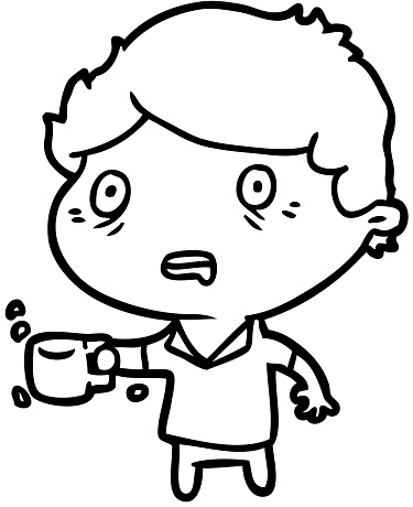 line drawing of a man jittery from drinking too much coffee