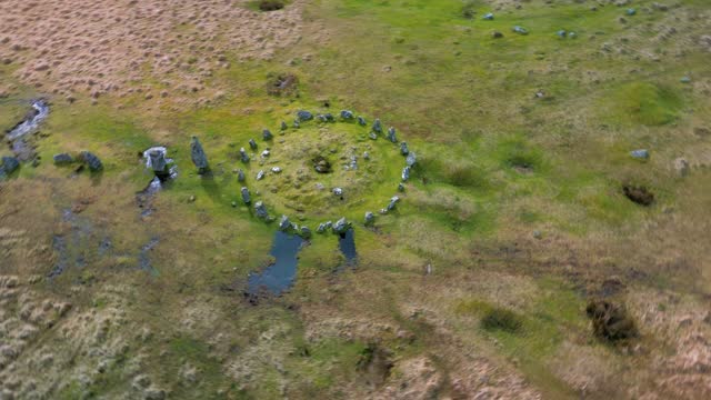 Dartmoor Stone Circle aerial drone view