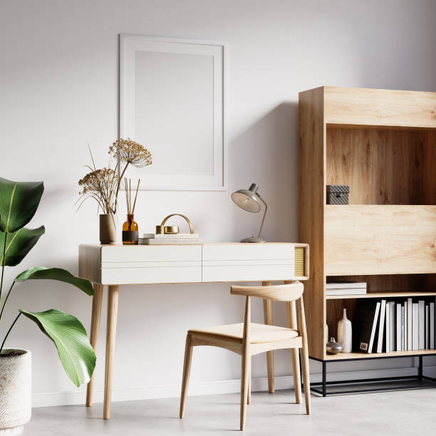 istock Nordic Home Office Interior Wall Mockup Frame Mockup 1479330286