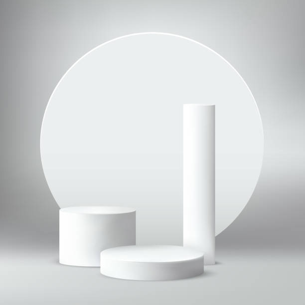 istock Abstract 3D podium in the studio room against the background of a white and gray circle. 1479330911