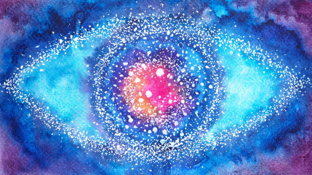 illustrations, cliparts, dessins animés et icônes de abstrait troisième oeil univers galaxie espace magie ciel nuit nébuleuse cosmique cosmos arc-en-ciel fond d’écran bleu couleur texture art fantastique design illustration aquarelle peinture - reiki