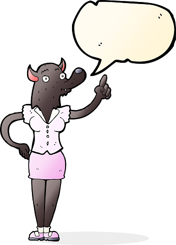 cartoon werewolf woman with idea with speech bubble