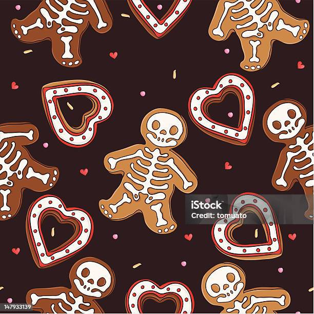 Gingerbread Seamless Pattern For Halloween Дизайн — стоковая векторная графика и другие изображения на тему Печенье - Печенье, Украшать, Хэллоуин