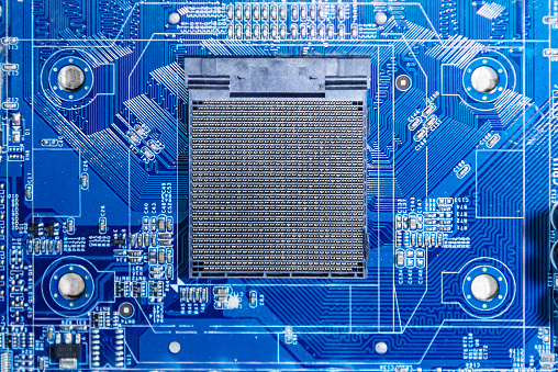 Circuit computer motherboard, Circuit chip board.Hardware motherboard semiconductor, Hardware motherboard.Circuit board background in blue colour.
