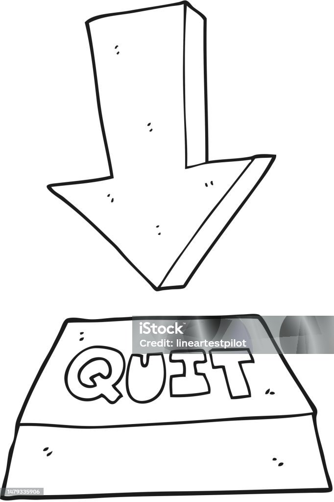 Quitter Vector Dessin Animé Noir Et Blanc Dessiné À Main Levée Bouton Quitter Vecteurs ...