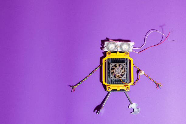 istock Stem robot flat lay on the purple background.Robotics and electronics. DIY robotics. STEM education for kids.Science, technology, engineering, mathematics concept.Copy space. 1479336842