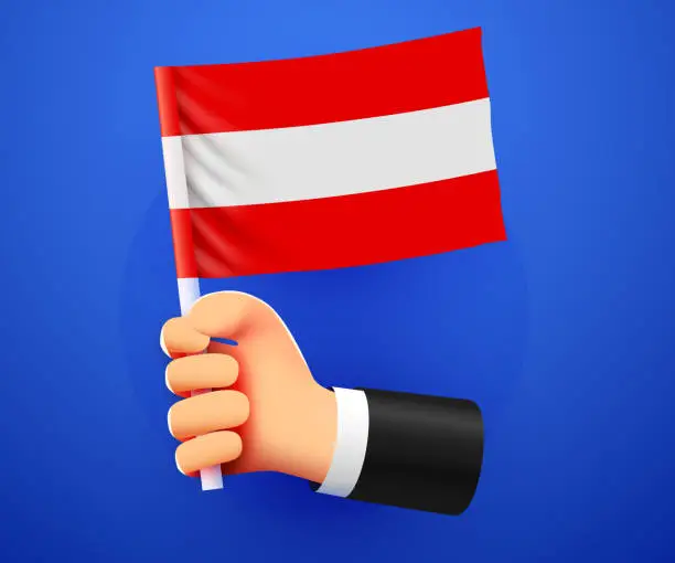 Vector illustration of 3d hand holding Austria National flag.