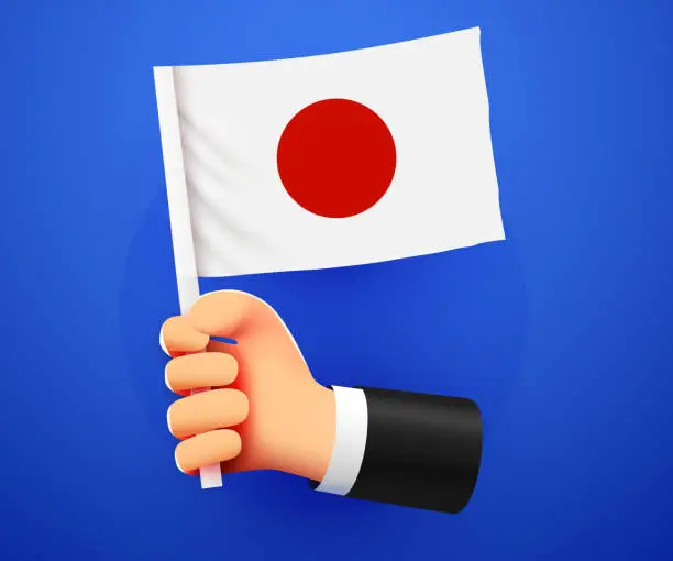 Vector illustration of 3d hand holding Japan National flag.