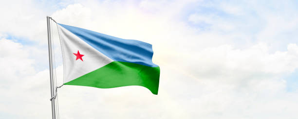 istock Djibouti flag waving on sky background. 3D Rendering 1479337568