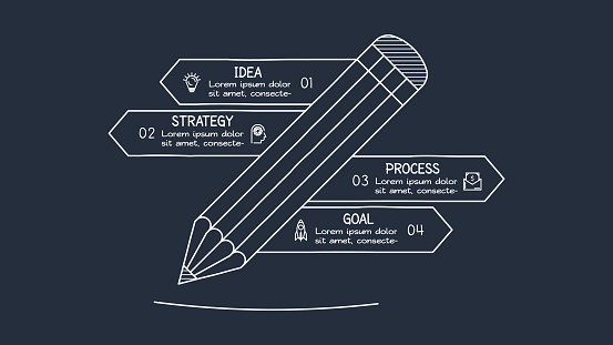 Doodle infographic elements, template for web on a black background.