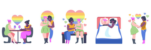 ilustraciones, imágenes clip art, dibujos animados e iconos de stock de grupo de personajes de dibujos animados que apoyan a la comunidad lgbt - rainbow gay pride homosexual homosexual couple