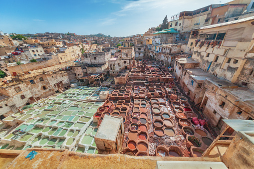 Shuara leather dyers in Fes. Morocco