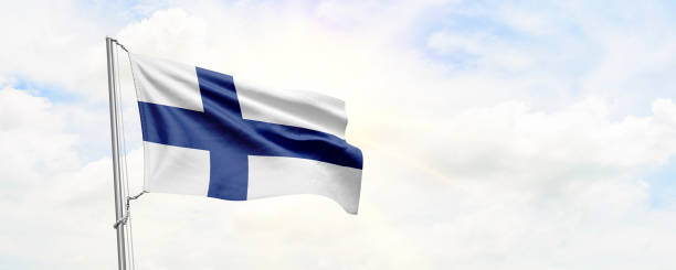 istock Finland flag waving on sky background. 3D Rendering 1479338467