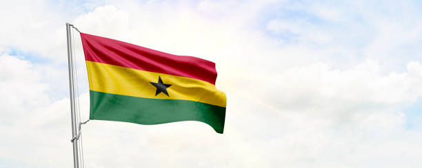 istock Ghana flag waving on sky background. 3D Rendering 1479338561