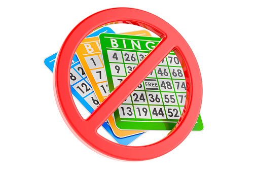 Bingo cards with forbidden symbol, 3D rendering isolated on white background