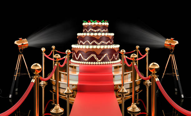 istock Podium with Chocolate Birthday Cake. 3D rendering 1479338754