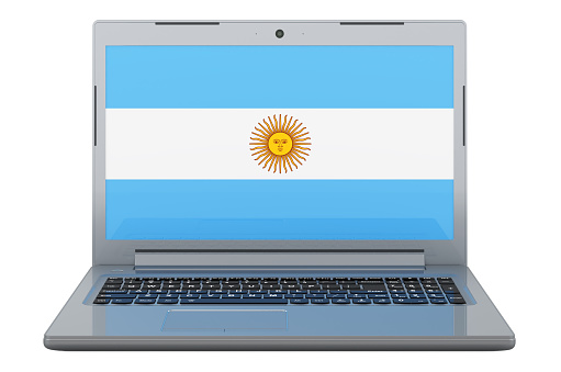 Argentinean flag on laptop screen. 3D illustration isolated on white background