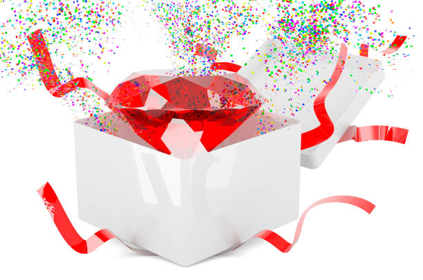 roter edelstein in geschenkbox, geschenkkonzept. 3d-rendering - jewelry color image gift gem stock-fotos und bilder