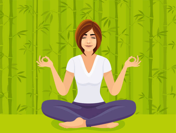 женщина медитирует. иллюстрация концепции медитации. - yoga women emotional stress praying stock illustrations