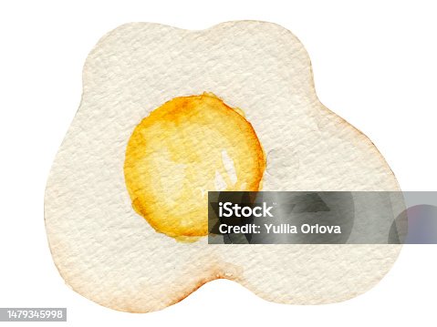 istock Watercolor food illustration, fried egg isolated on white background. 1479345998