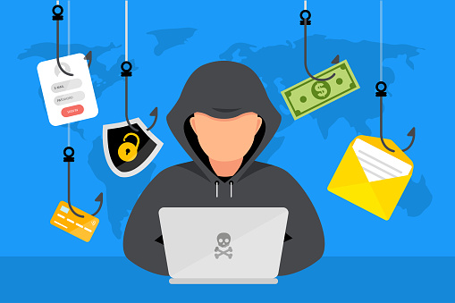 Computer hacker with laptop vector icon