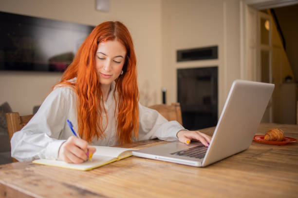 istock Young woman is studying from home 1479348393