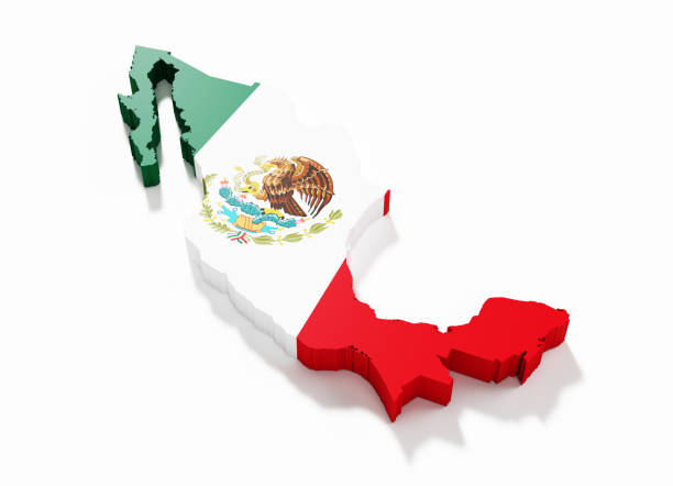 International border of Mexico on white background. Horizontal composition with clipping path and copy space.